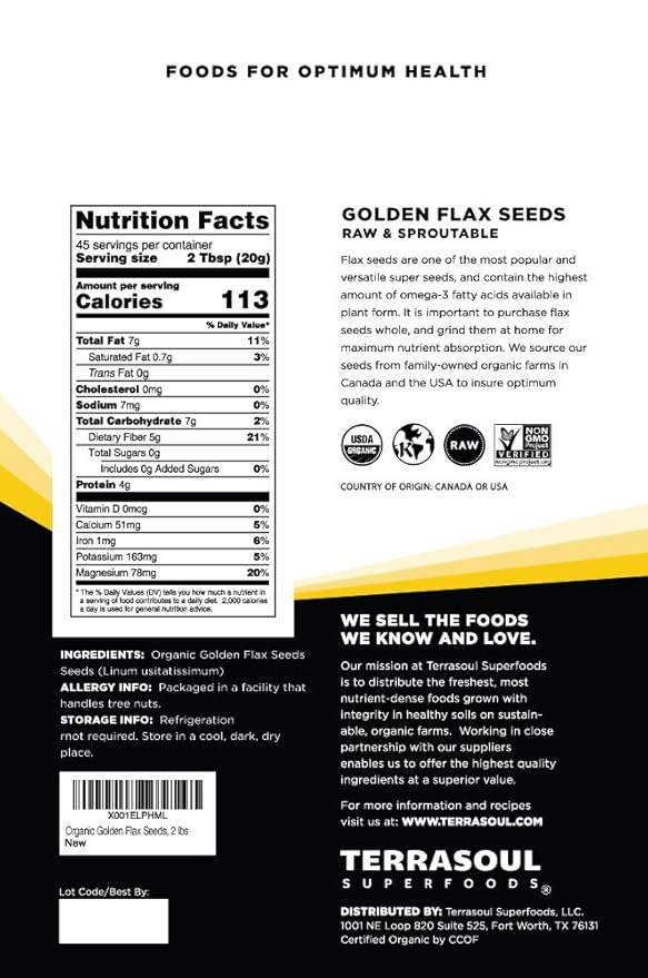 Terrasoul Superfoods Organic Golden Flax Seeds, 4 Lbs (2 Pack) - Fiber | Protein | Omega Fats…