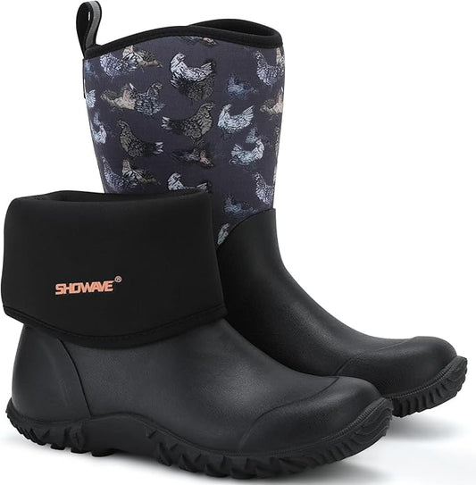 Showave Women’s Garden Boots Rubber Rain Boots For Women Waterproof Mud Boot Gardening Yard Boot For Farming Working Outdoor