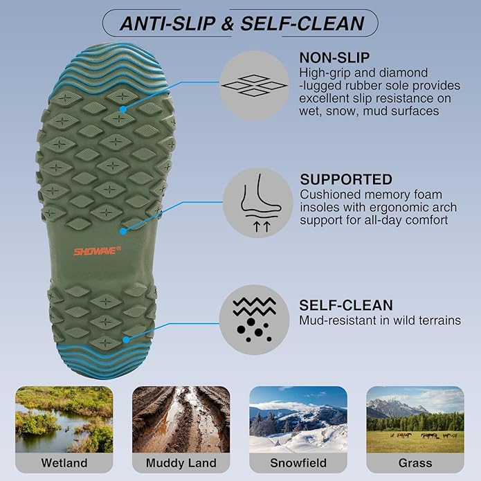 Showave Women’s Garden Boots Rubber Rain Boots For Women Waterproof Mud Boot Gardening Yard Boot For Farming Working Outdoor