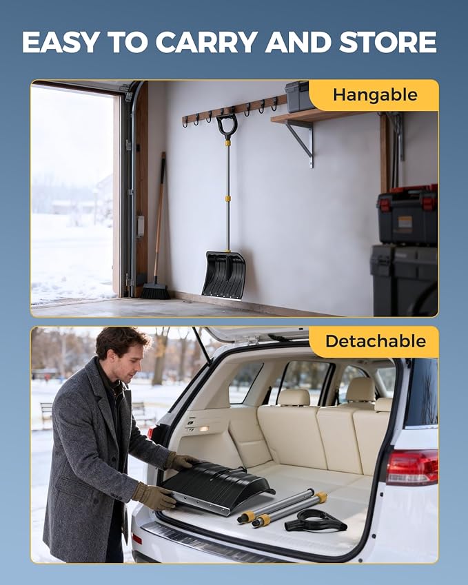 KYX 18.5" Wide Snow Shovel with Stainless Steel Wear Strip & D-Shape Handle, Heavy Duty Snow Shovel for Driveway, Sidewalk, Garden, Yard Snow Removal