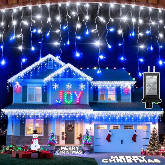 792 LED Christmas Lights with 176 Drops,82ft 8 Modes Fairy Hanging String Lights with Timer Waterproof, Plug-in Christmas String Lights for Holiday Wedding Party Christmas Decoration Blue & CoolWhite