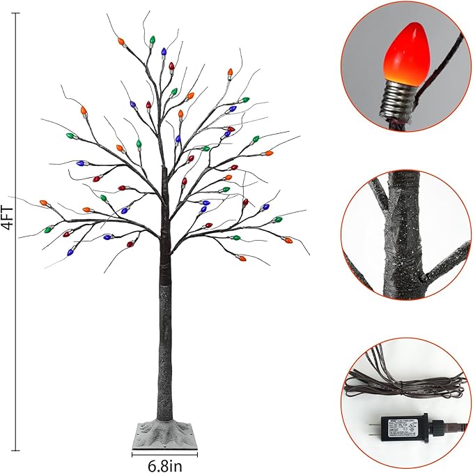 2 Pack 4 FT Birch Tree with 96 LED Multicolor Lights, Artificial Lighted Birch Tree Snowy Light Up Birch Twig Christmas Tree for Party Home Mantel Porch Yard Indoor Outdoor Decor