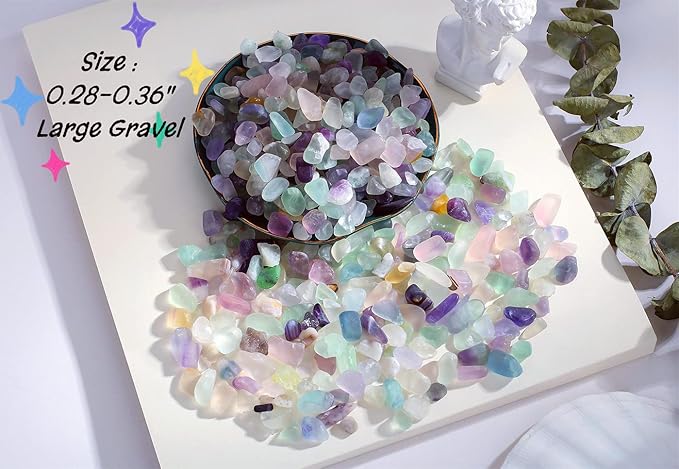 QINJIEJIE Fluorite Aquarium Gravel Rocks Decor Polished Tumbled Stones Chips Stone Crushed Healing Crystal Quartz Gemstone Bulk for Vase Filler Fish Tank Pea Gravel Fountain Potted 0.55lbs