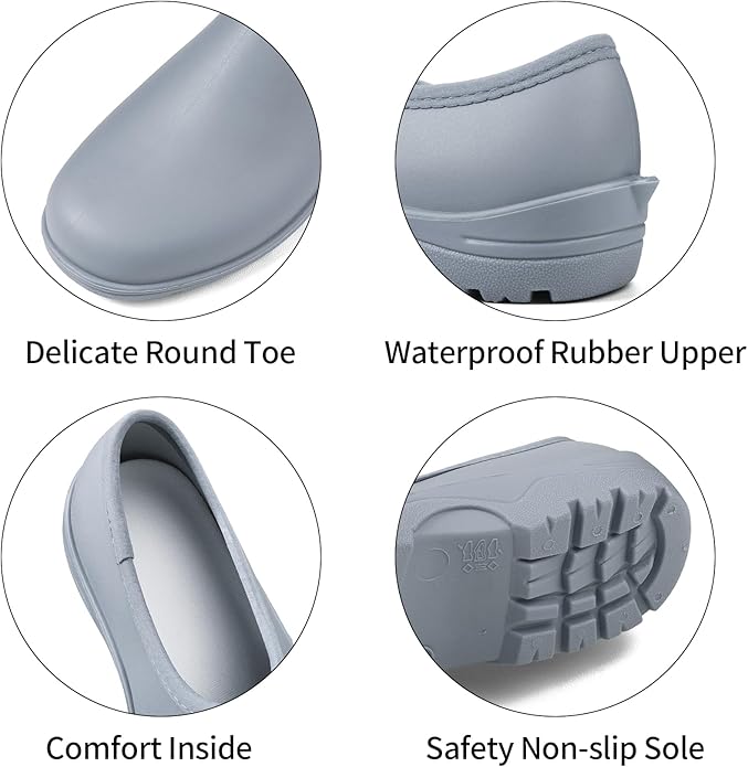DKSUKO Waterproof Garden Shoe for Women Outdoor Slip-On Rain Boots Short Ankle Work Shoes and Garden Clogs with Comfort Insole