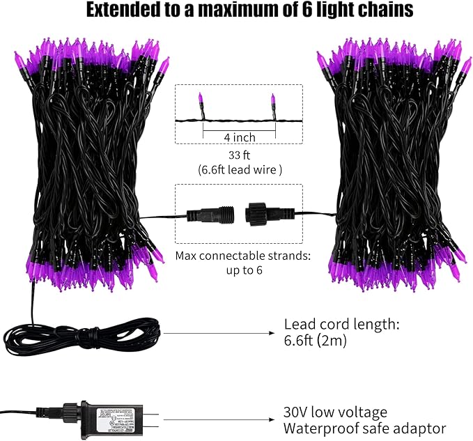 Purple LED Outdoor Halloween Lights, 39Feet 100 LED Mini Lights with 8 Lighting Modes, Connectable Halloween String Light Plug In for Garden Patio Party Haunted House Ghost Holiday Lighting Decoration