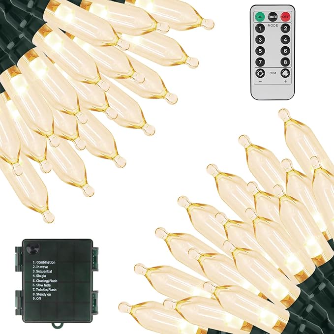 Christmas Lights 66ft 200 LED Battery Operated String Lights with Timer Memory Function or Battery Powered Waterproof Fairy Light for Indoor Outdoor Decoration
