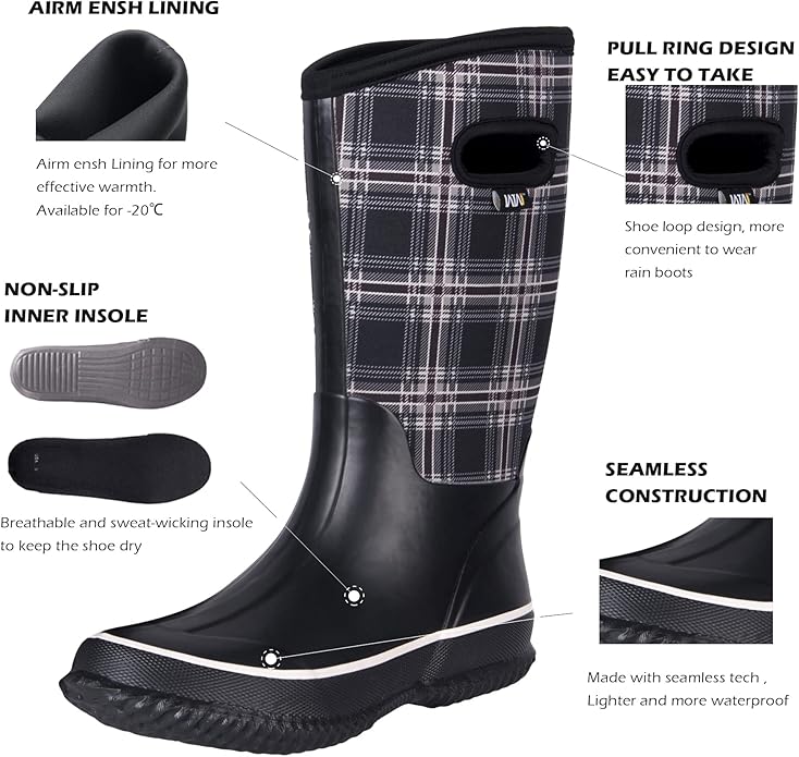 WTW Mid Calf Rain Boots for Women - Waterproof Insulated Neoprene Mud Boots Outdoor Hunting Garden Boots