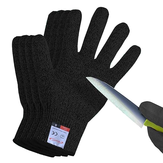 Cut Resistant Gloves, 2 Pairs of Cut Resistant Gloves for Kitchen, Oyster Shucking, Fish Fillet Processing, Carving Wood and Gardening (Medium-Black)