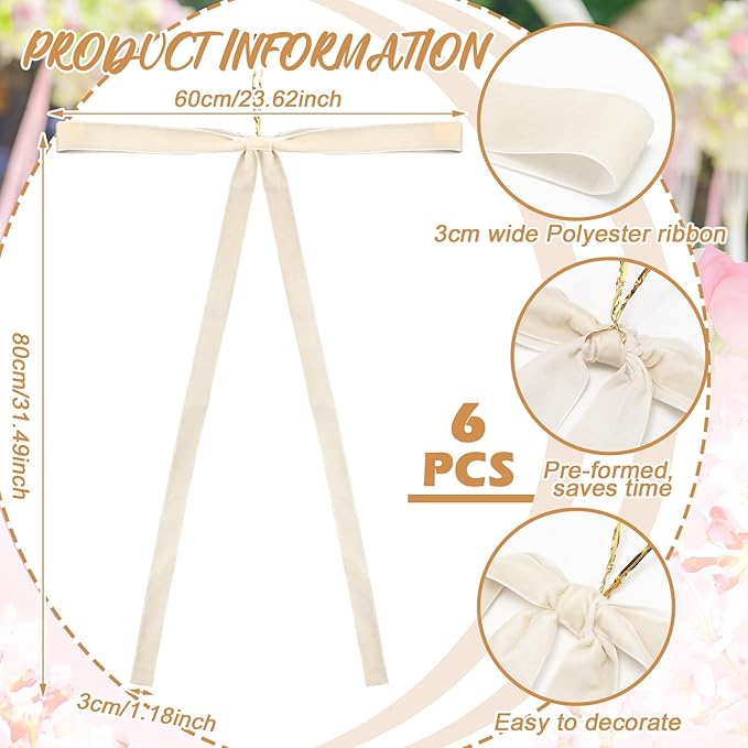 Janinka 6 Pcs Beige Velvet Christmas Swag Bow 31.5 x 23.6 inch Large Neutral Cream Christmas Ornament Vintage Rustic Velvet Staircase Wreath Bows Xmas Tree Topper Bows Large Bow for Outdoor