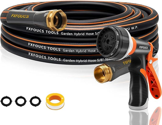 Heavy Duty Garden Hose – 5/8 Inch Flexible, Lightweight Hybrid Hose with 600 PSI Burst Pressure, Swivel Handle, and Durable Copper Male/Female Fittings (Black with hose sprayer, 25FT)
