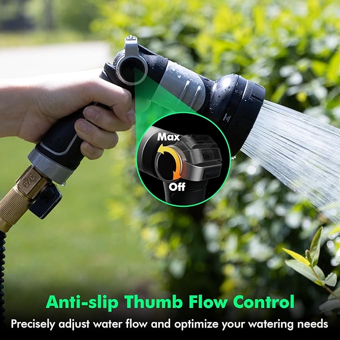RESTMO 2-IN-1 Garden Hose Nozzle, Heavy Duty Metal Water Hose Nozzle with 4 Spray Patterns, Magic Twist and Thumb Flow Control, Ideal for Watering Plants & Lawns, Washing Cars & Pets, Black