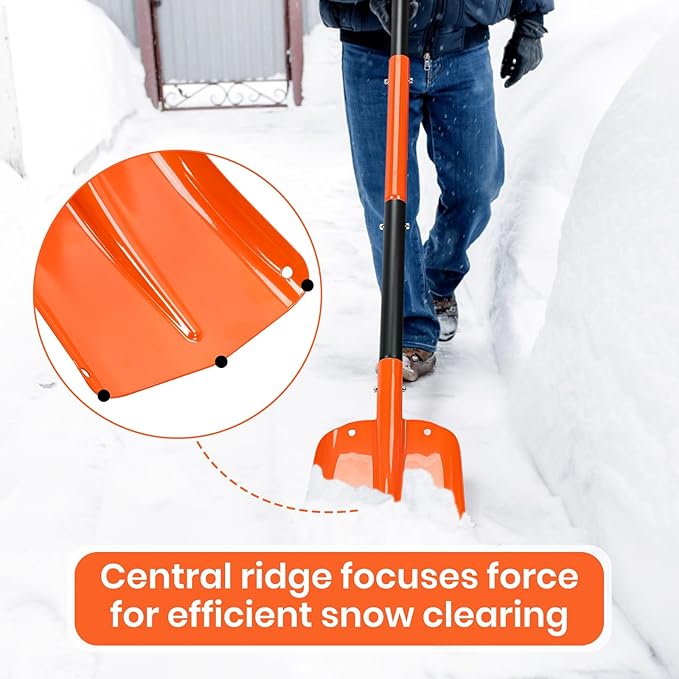 Telescoping Snow Shovel for Car Emergency & Driveway, 31"-47" Extendable Aluminum Shovel with D-Grip, Heavy Duty Shovel for Snow Removal, Gardening & Camping