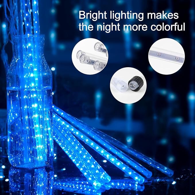 14.8ft Meteor Shower Lights - Waterproof, Connectable - Hanging Falling Rain Light for Tree, Bushes, Christmas(Blue)