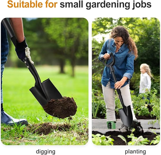 COCONUT 31 Inch Small Garden Shovel, Lightweight Metal Shovel with Black, Padded, Ergonomic D-Grip Handle for Digging, Planting, Camping, Kids, Beach, Garden