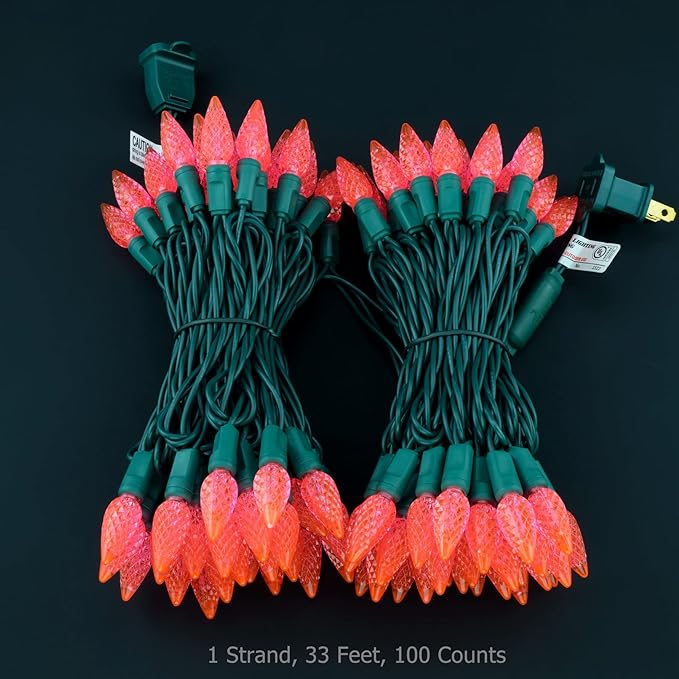 YULETIME Pink C6 Strawberry LED Christmas Lights, 33 ft 100 Count 4" Spacing One-Piece High Waterproof UL Certified String Light (Pink)