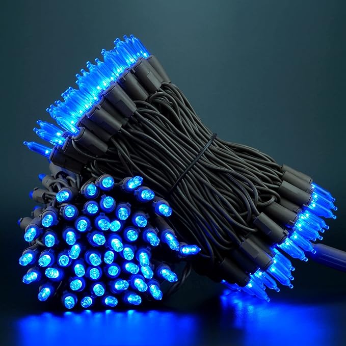 YULETIME 200 Blue LED Christmas Lights, 66 Feet Brown Wire UL Certified Commercial Grade Holiday String Light Set