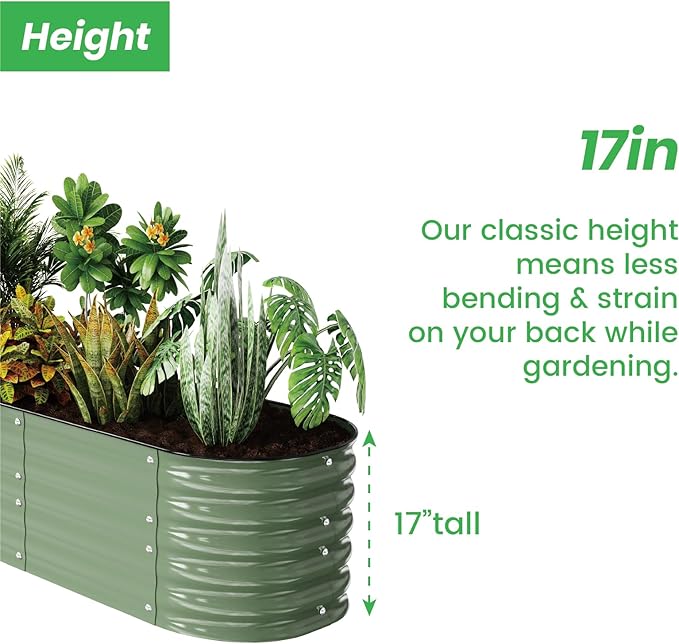 Raised Garden Bed Kit 8×2×1.4 FT Magnesium-Aluminum-Zinc Stainless Steel Metal Planter Box for Planting Outdoor Plants Vegetables（Light Green）