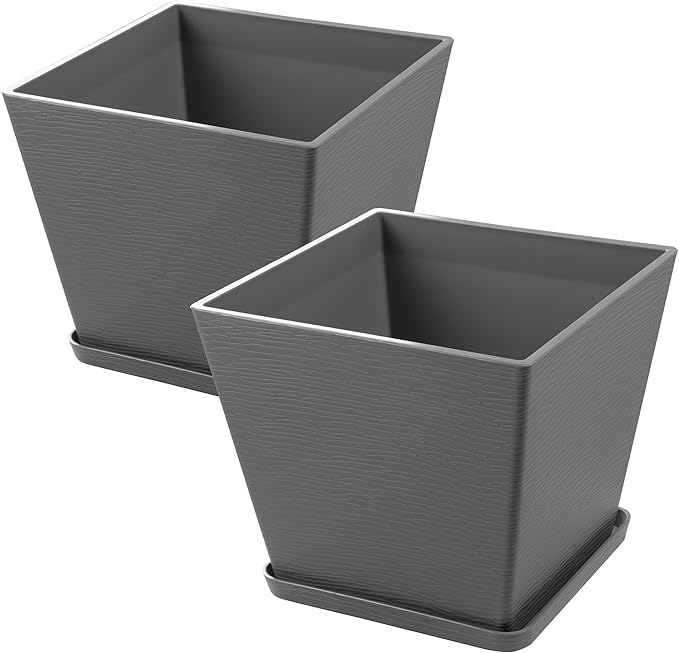 Kozyard 2Packs Taper Planter Indoor Outdoor Plant Pots with Tray Collecting Water for Porch, Patio, Backyard Planters Modern Décor for Tall Plants, Flowers