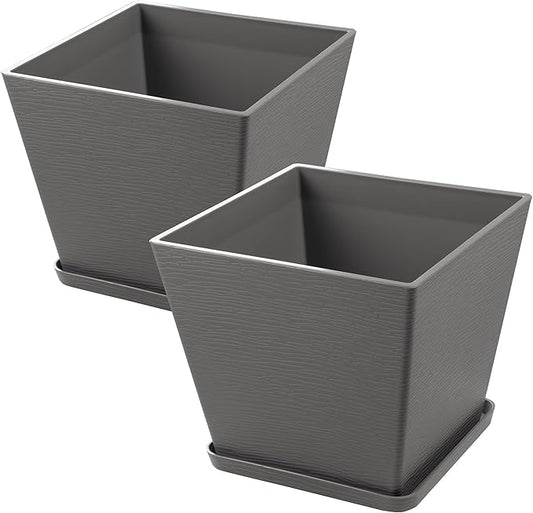 Kozyard 2Packs Taper Planter Indoor Outdoor Plant Pots with Tray Collecting Water for Porch, Patio, Backyard Planters Modern Décor for Tall Plants, Flowers