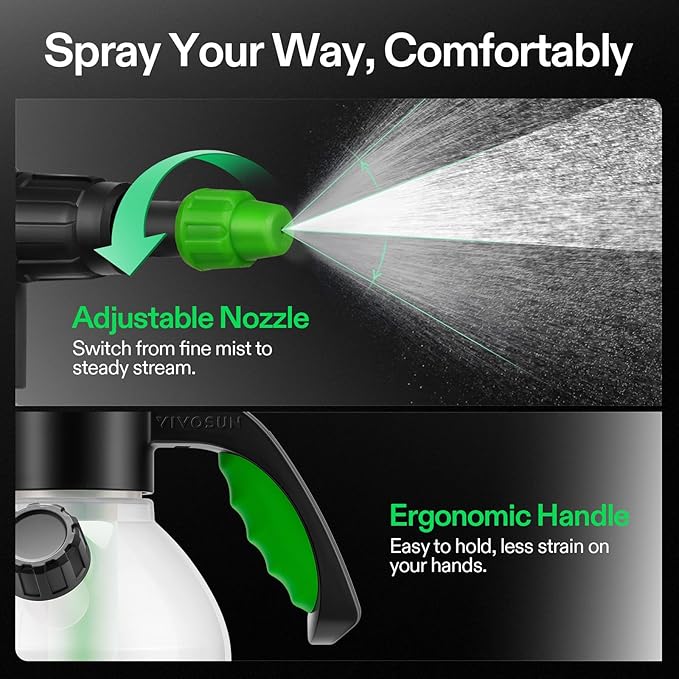VIVOSUN 70oz Pump Sprayer, Portable Water Spray Bottle for Spraying Plants, Flowers, Weeds and Cleaning, Hand Pump with Side Filling Port, Measuring Cup, Adjustable Nozzles