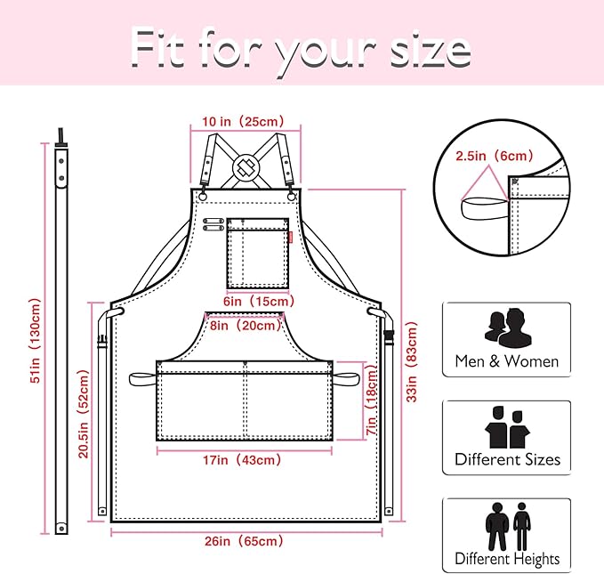 5 Pack Kitchen Apron, Work Apron, Canvas, Multiple Pockets, Gardening, Painting, BBQ, Artist, Carpenter, Sizes M to XXL, Pink