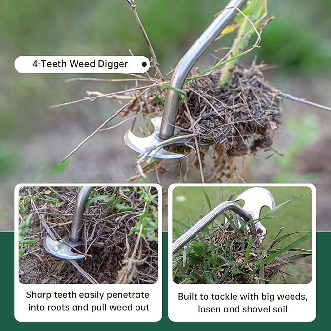 Hand Weeder Tool, 4 Pack Weed Puller Tool, Garden Stainless Steel Weeder Tool Hand Weeder Tool, Multi-Purpose Weed Remover Tool Weeding Tools for Garden Lawn Edger and Driveway