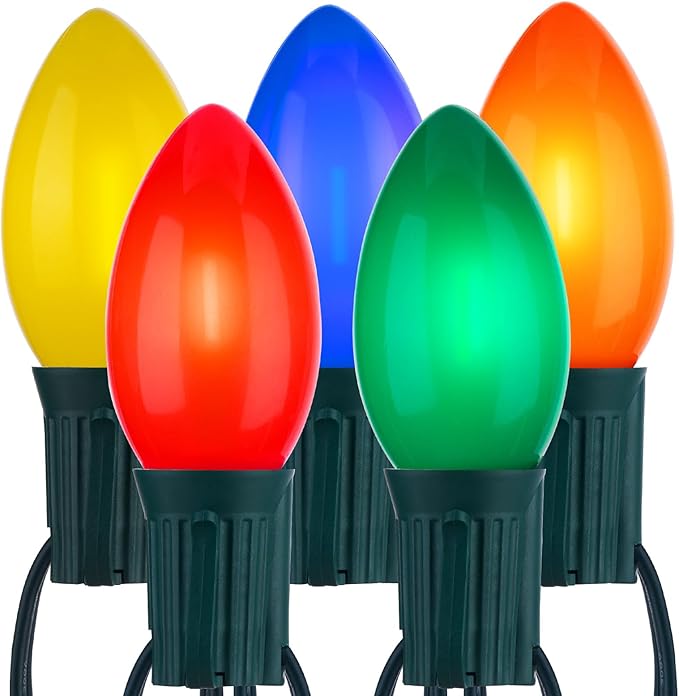 Vintage C9 LED Christmas Lights Outdoor, 50 Feet C9 String Lights with 50 Shatterproof C9 Bulbs, Waterproof Connectable Commercial Christmas Tree Lights for Outside Roofline Patio Decor, Multicolor