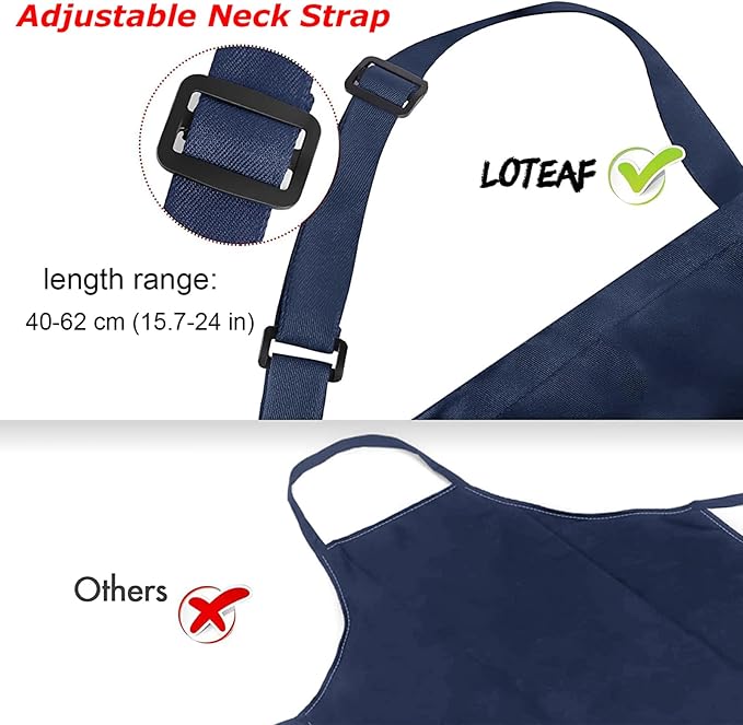 4 Pack Chef Apron, Waterproof Apron, Adjustable Apron with 2 Pockets for Men Women, Apron for Cooking Baking Restaurant (Polyester Blend, Navy Blue)
