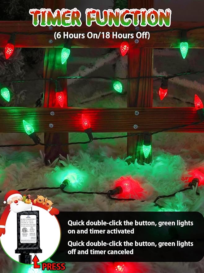 240 LED 78FT C6 Christmas String Lights, Super Long Christmas Lights Outdoor Indoor with 13 Modes & Timer, Waterproof Fairy Twinkle Light Plug in for Tree Garden Party Xmas Decorations (Red & Green)