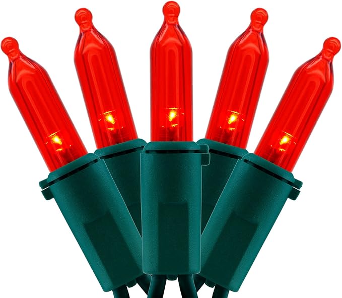 YULETIME 200 Count Red LED Christmas Lights, 66 Feet Green Wire UL Certified Commercial Grade Holiday String Light Set (Red)