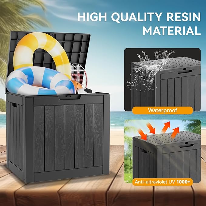 KAMABOKO 32 Gallon Resin Deck Box 2 Pack Outdoor & Indoor Waterproof Storage Box for Garden Tools, Package Delivery, Pool Supplies, Patio Cushions, Black(Set of 2)
