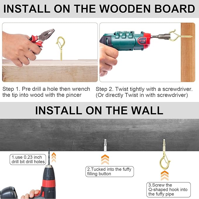 48 PCS Q-Hanger Hooks, Screw Hooks for Outdoor String Lights, Safety Buckle Design Cup Eye Hook for Hanging Christmas Lights, Plants, Mounted on Wall Ceiling, Include 1 Wing Nut Driver, Gold