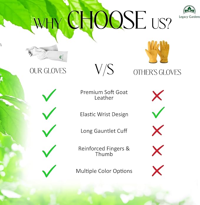 Leather Gardening Gloves for Women and Men| Thorn and Cut Proof Garden Work Gloves with Long Heavy-Duty Gauntlet | Suitable For Thorny Bushes Cacti Rose Pruning Landscaping Work- Large