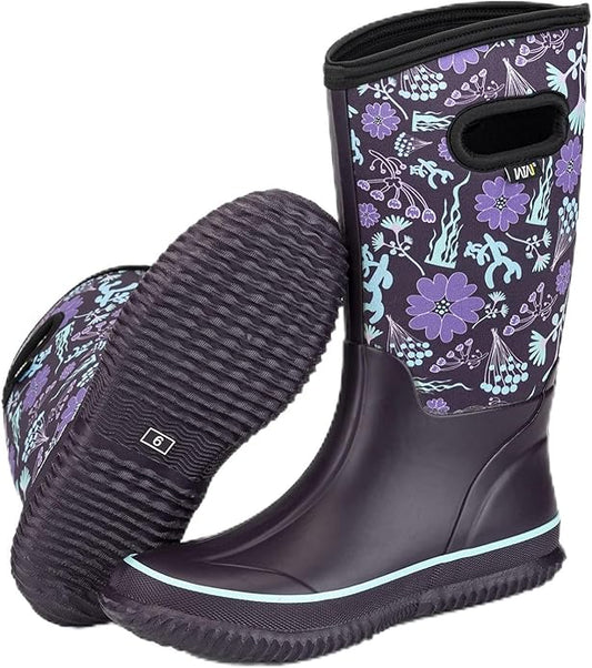 WTW Mid Calf Rain Boots for Women - Waterproof Insulated Neoprene Mud Boots Outdoor Hunting Garden Boots