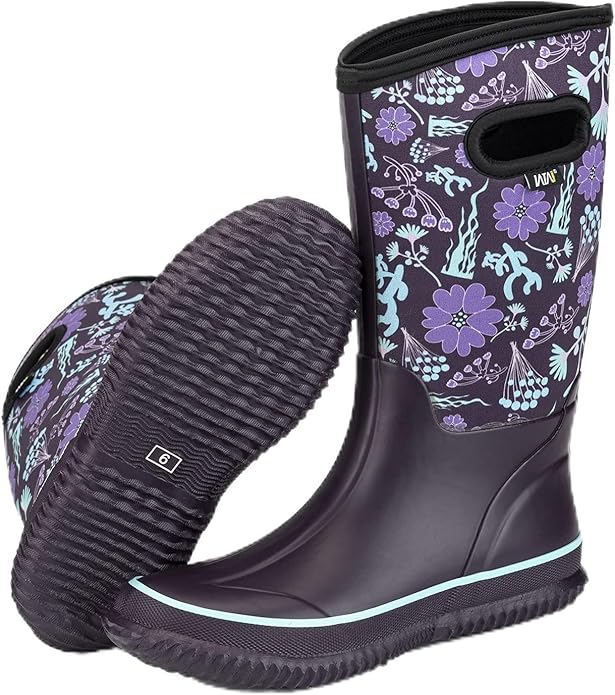 WTW Mid Calf Rain Boots for Women - Waterproof Insulated Neoprene Mud Boots Outdoor Hunting Garden Boots