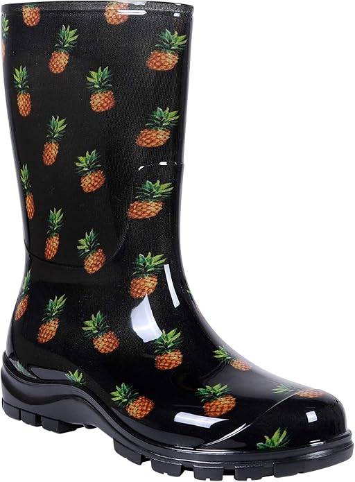 Asgard Women's Mid Calf Rain Boots Printed Waterproof Rubber Boots Short Garden Shose