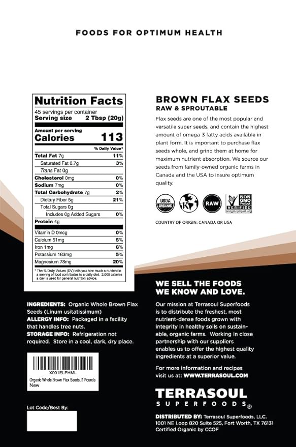 Terrasoul Superfoods Organic Brown Flax Seeds, 4 Lbs (2 Pack)