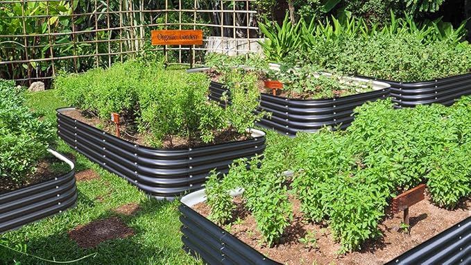 Olle 17" Tall Raised Garden Bed Kit Fruits Vegetables Flowers Planter Box 12-in-1 Galvanized Planter Boxes for Outdoors Size 5X5 Feets 8X2 Feets, Midnight Grey 17" Tall