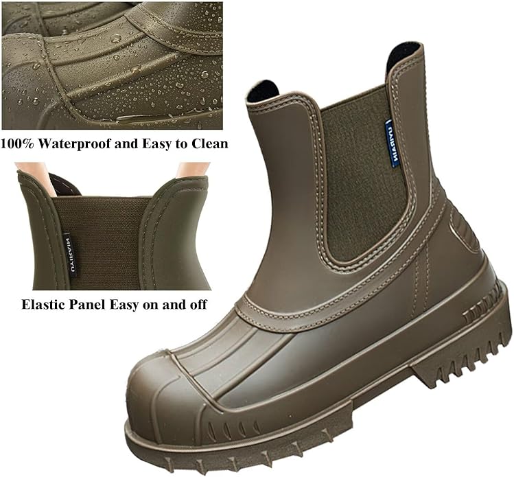 Short Rain Boots Women Waterproof Ankle Rainboots Fashion Chelsea Boots Non-Slip Garden Shoes for Outdoor Work Booties