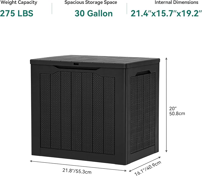 YITAHOME 30 Gallon Resin Deck Box, Weather Resistant Outdoor Rattan Storage Box, Lockable Indoor Outdoor Storage for Supplies and Essentials, Black