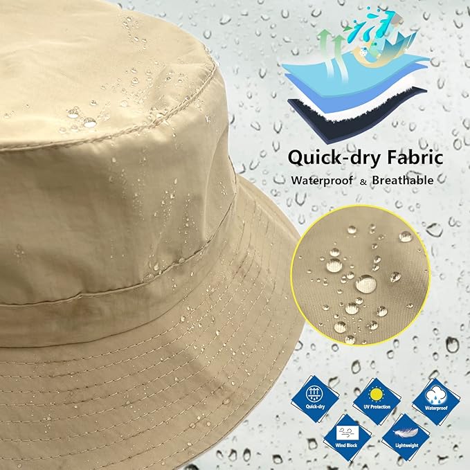 woogwin Waterproof Bucket Rain Hat with Chin Strap Quick Dry Packable Boonie Sun Hat Safari Hat UV Protection