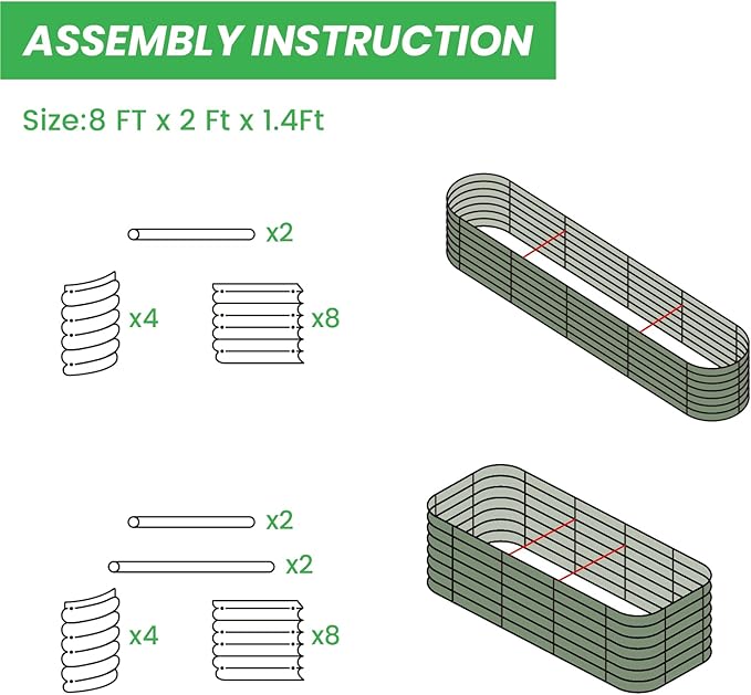 Raised Garden Bed Kit 8×2×1.4 FT Magnesium-Aluminum-Zinc Stainless Steel Metal Planter Box for Planting Outdoor Plants Vegetables（Light Green）