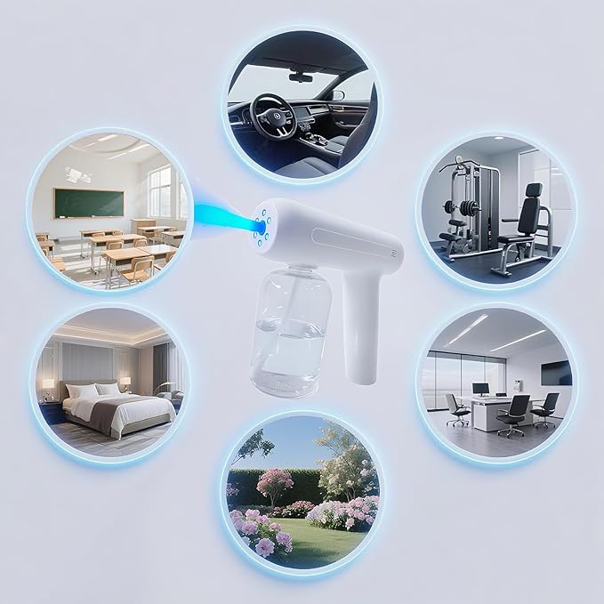 Cordless Electric Fogger, Rechargeable ULV Nano Sprayer with Blue Light, 380ml Nano Spray Gun Handheld Fogger，Electrostatic Portable Sprayer