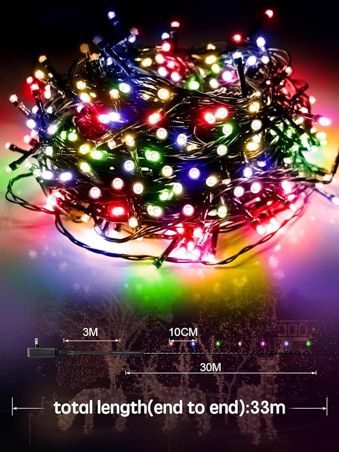 300 LED Christmas Lights Outdoor, 115FT Multicolor Christmas Tree Lights with Remote Control, 8 Modes Fairy Light Plug in Outside IP65 Waterproof for Xmas Tree Patio Bedroom Holiday Party Wedding