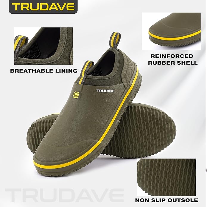 Trudave Mens Garden Shoes, Waterproof Slip-On Womens Rain Boots Unisex Rubber Footwear for Gardening, Farming, Lawn Care and Yard Work, Size 6-13