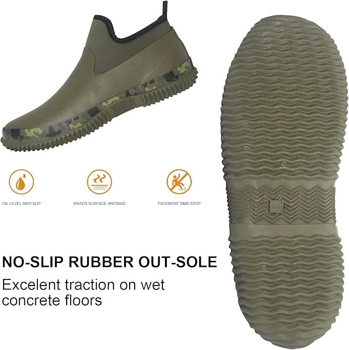 Unisex Waterproof Garden Shoes Ankle Rain Boots Mud Muck Rubber Slip-On Footwear with Comfort Insole for Women Men