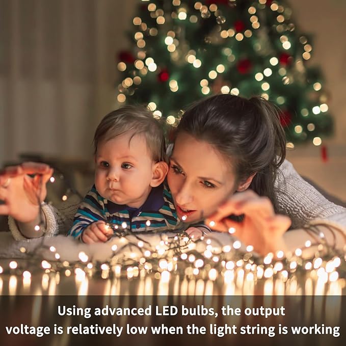 VIL Christmas Tree Lights with Ring,8.2Ft 16 Line 448 LED Green Wire Fairy Waterfall String Lights Plug in,Icicle Twinkle Lights with 8 Lighting Modes for Indoor Outdoor Xmas Tree(Cool White)