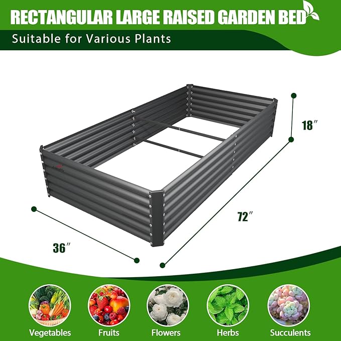 A ANLEOLIFE 8-Pack 6X3X1.5ft & 74x74x18 in Deep Root Galvanized Raised Garden Beds Outdoor for Planting Vegetables Flowers Herb, Quartz Grey