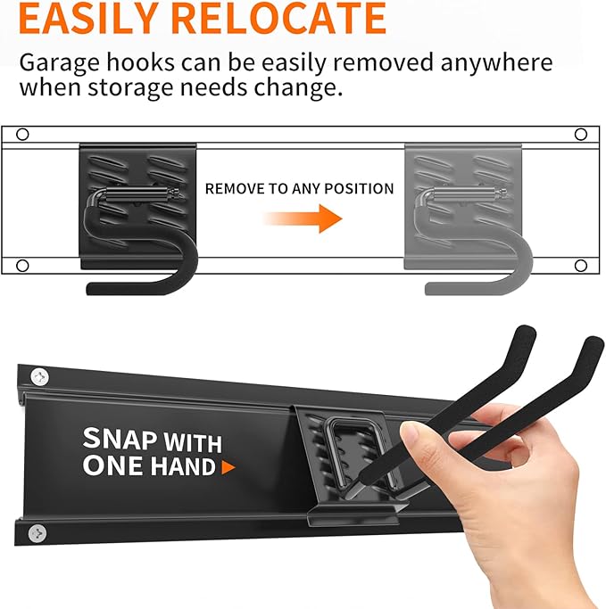 Garage Tool Organizer Wall Mount Garden Tool Organizer 11pcs Adjustable Garage Organizers with 8 Heavy Duty Hooks, Max Load 500lbs Garage Storage for Yard Garden Tools, Shovels, Trimmers, Hoses