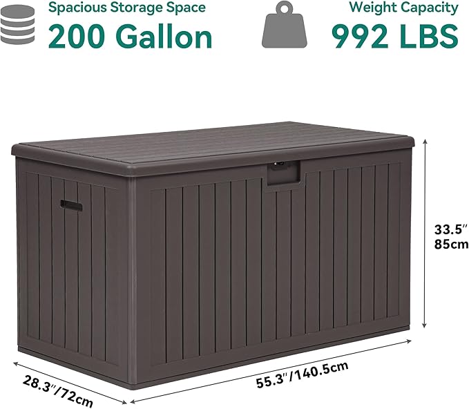 YITAHOME 200 Gallon Double-Wall Deck Box with Divider & Side Handles, Outdoor Large Storage for Patio Furniture Cushions, Garden Pool Accessories, Water Resistant & Lockable